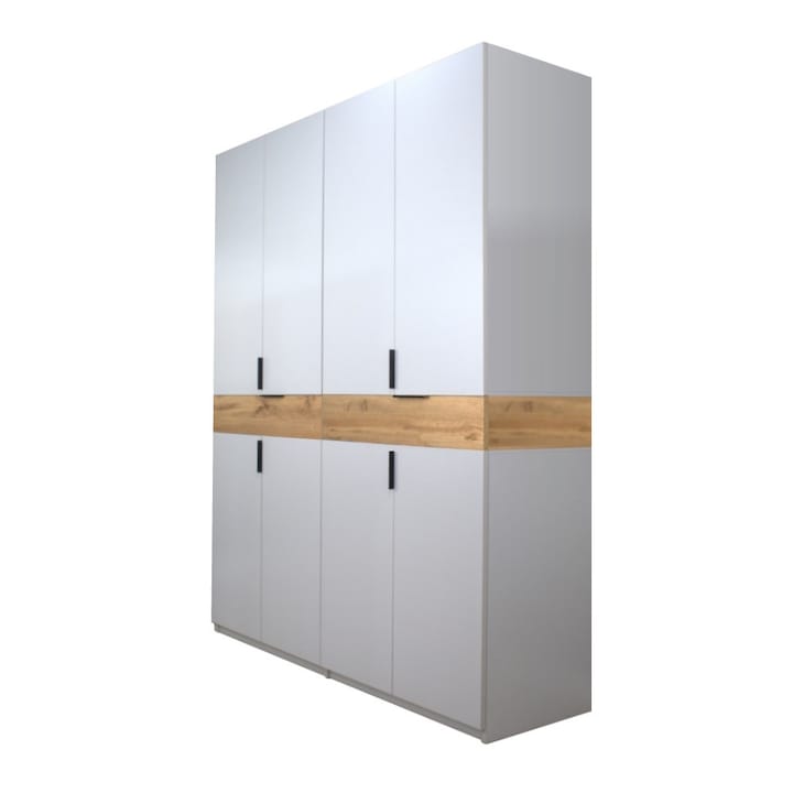 Dulap King 4s Inalt, Gri deschis / Stejar Gold, H 240 x L 160 x A 50 cm, cu 2 sertare, Balamale Soft close cu amortizor si Glisiere Hafele, PAL 18 mm