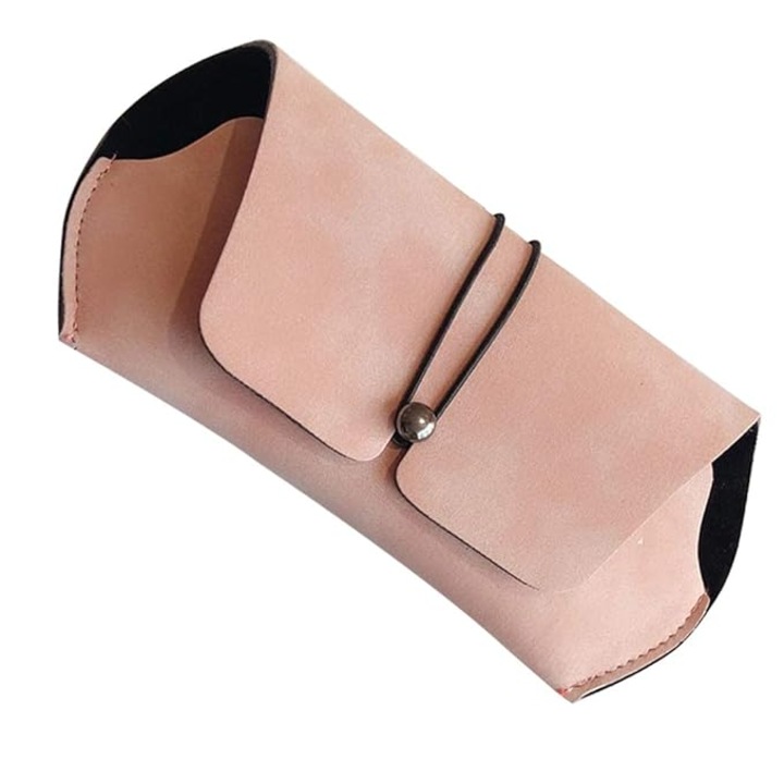 Toc pentru ochelari, inchidere tip plic, interior soft, 170x80x35mm, prindere cu elastic, Roz