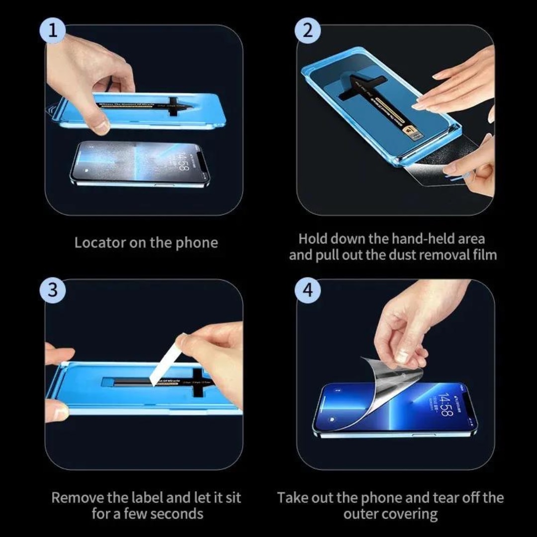 Folie Protectie Privacy pentru iPhone 14 Pro, Sticla Securizata Premium HD cu Carcasa pentru Aplicare Automata, Elimina Bule si urme de Praf, Hidrofoba, Full Cover, 0.3mm, Anti-Amprente, Anti-Spy, Dust Removal