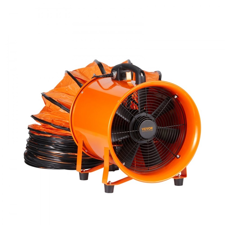 Elszívó ventilátor, 300 W-os váltóáramú motor, légáramlás 1720 CFM, tömlőhossz 10 m, sebesség 2830 ford/perc, építkezésekhez, gyárakhoz, pincékhez