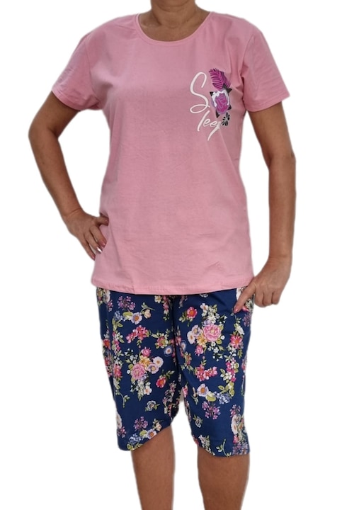 Pijama dama, trei sferturi, bumbac/lycra, roz/albastru, 2XL INTL