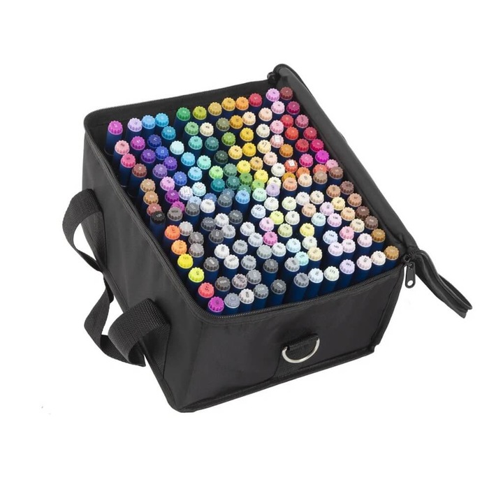 Set 168 markere cu doua capete in geanta Nassau Fine Art