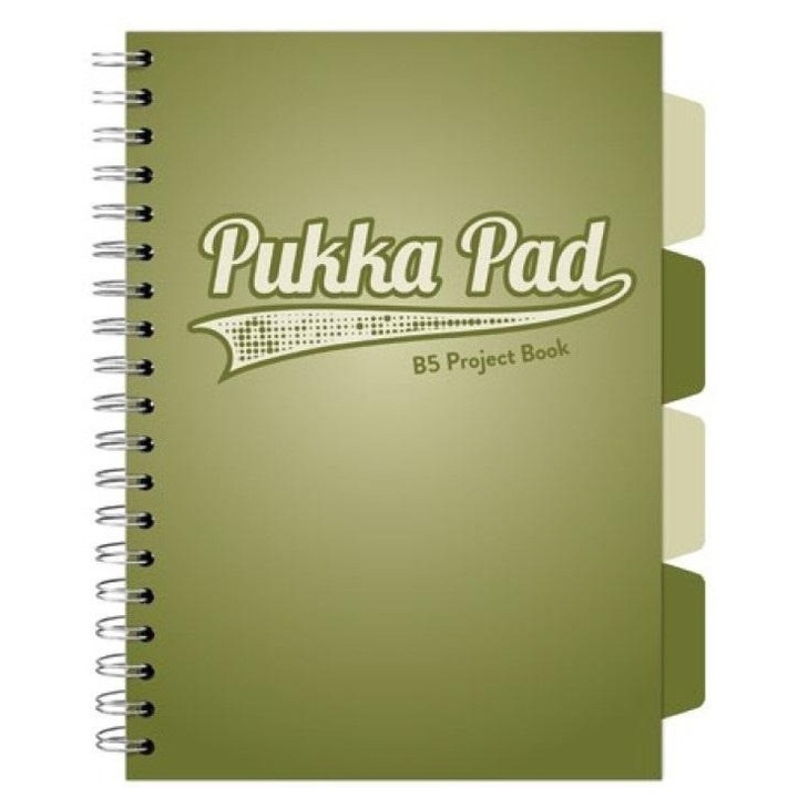 PUKKA PAD spirálfüzet, 200 oldal, 80g, 4 elválasztó, zöld, 25x20.5cm