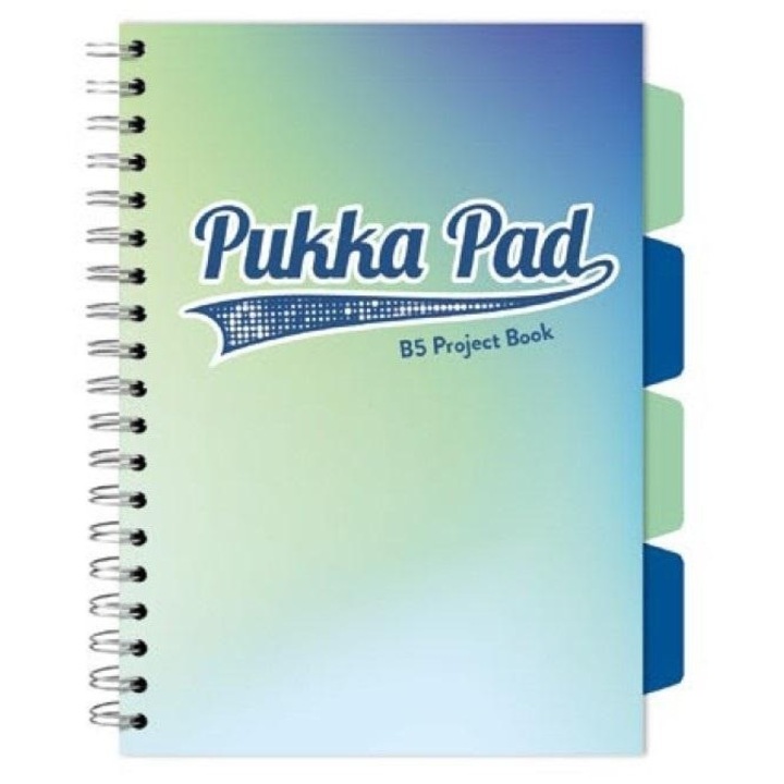 Caiet PUKKA PAD, 4 separatoare, 200 pagini, verde/albastru, 205x250mm