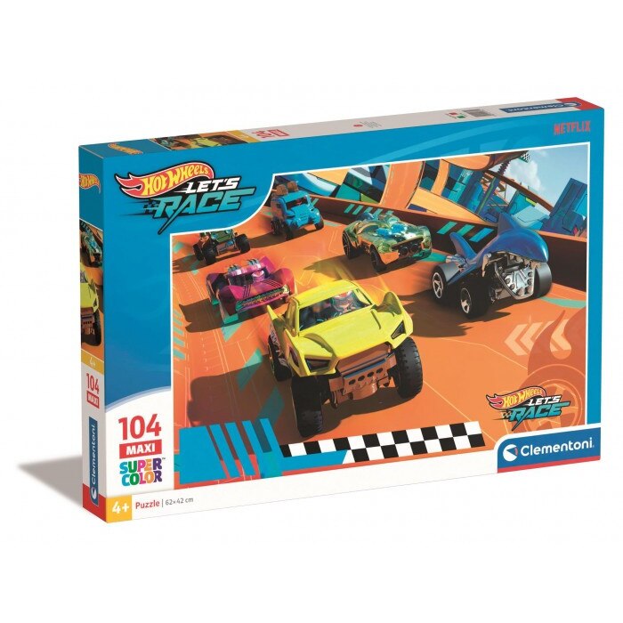 Puzzle Clementoni, Hot Wheels, 62x42cm, 104 piese, 4 ani+