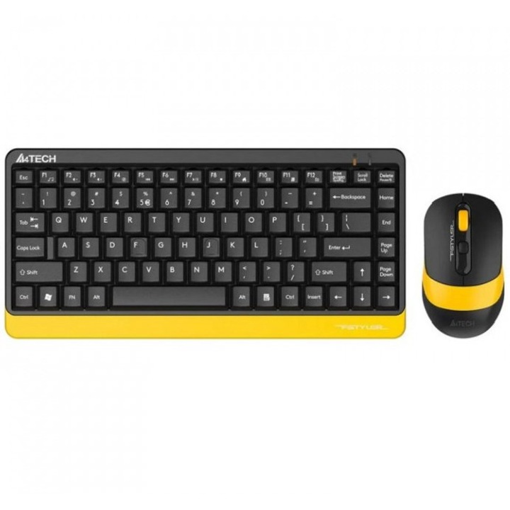 Kit Tastatura + Mouse, A4Tech, Wireless, Negru/Galben