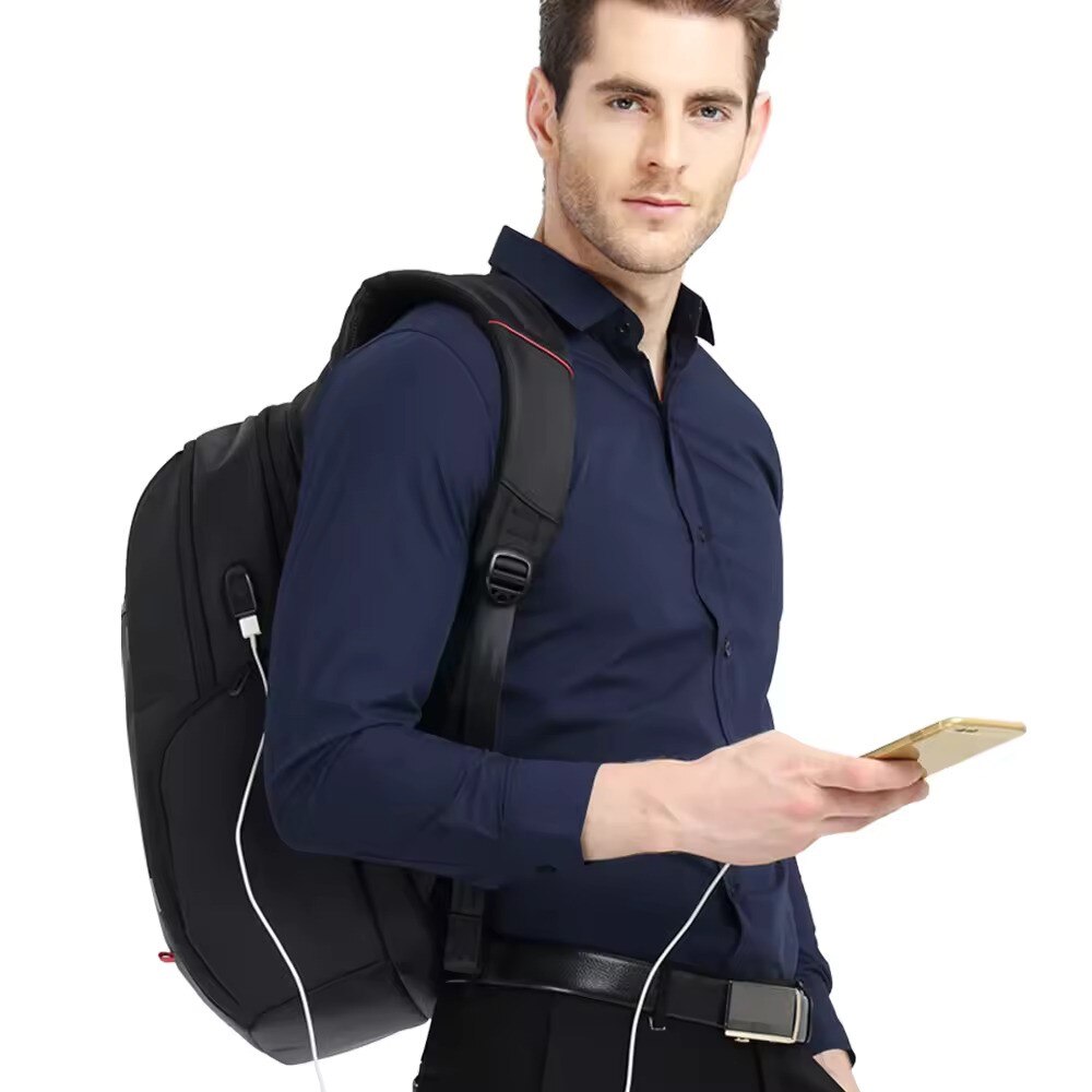 Rucsac laptop 17", cu port de incarcare USB si compartiment antisoc, Kingsons, 37x22x50 cm, Negru