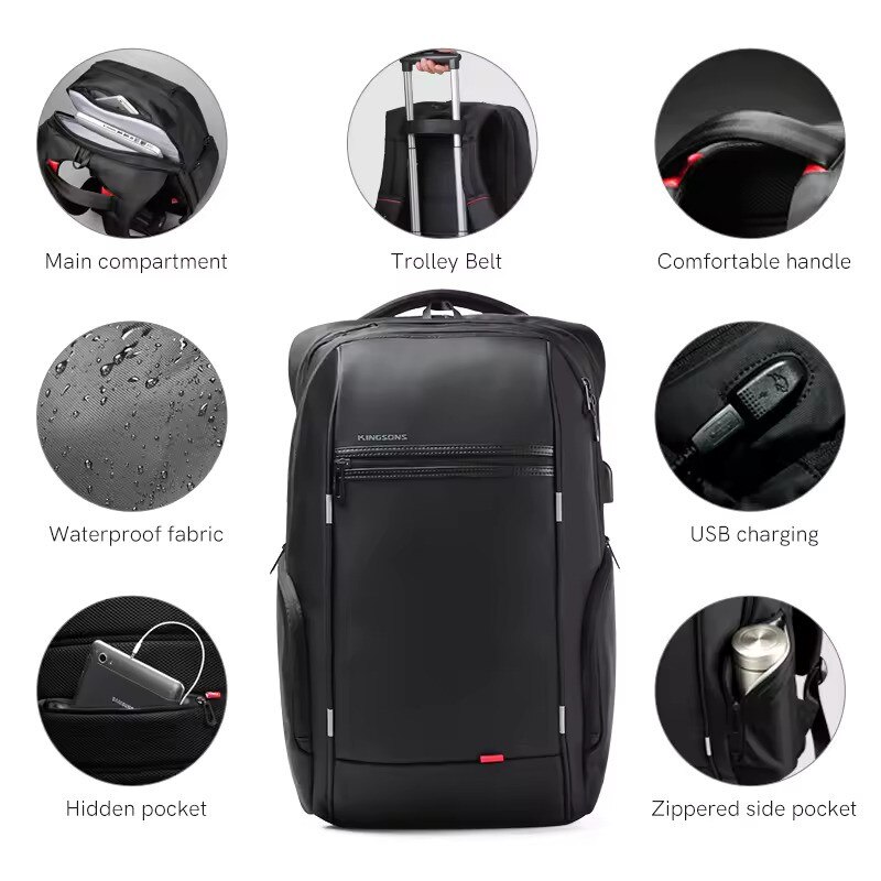 Rucsac laptop 17", cu port de incarcare USB si compartiment antisoc, Kingsons, 37x22x50 cm, Negru