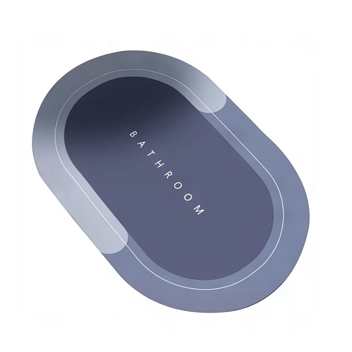 Covor de baie absorbant, Usacre Rapida, Antiderapant, Oval, 60 x 40 cm, Albastru