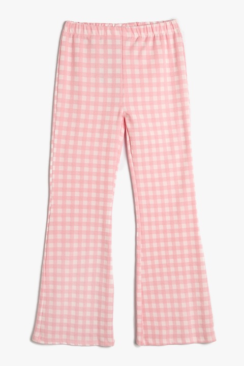 KOTON, Pantaloni bootcut din amestec de bumbac in carouri, Roz pastel/Roz pal
