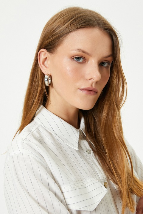 KOTON, Camasa in dungi din amestec de in, Alb/Negru, L