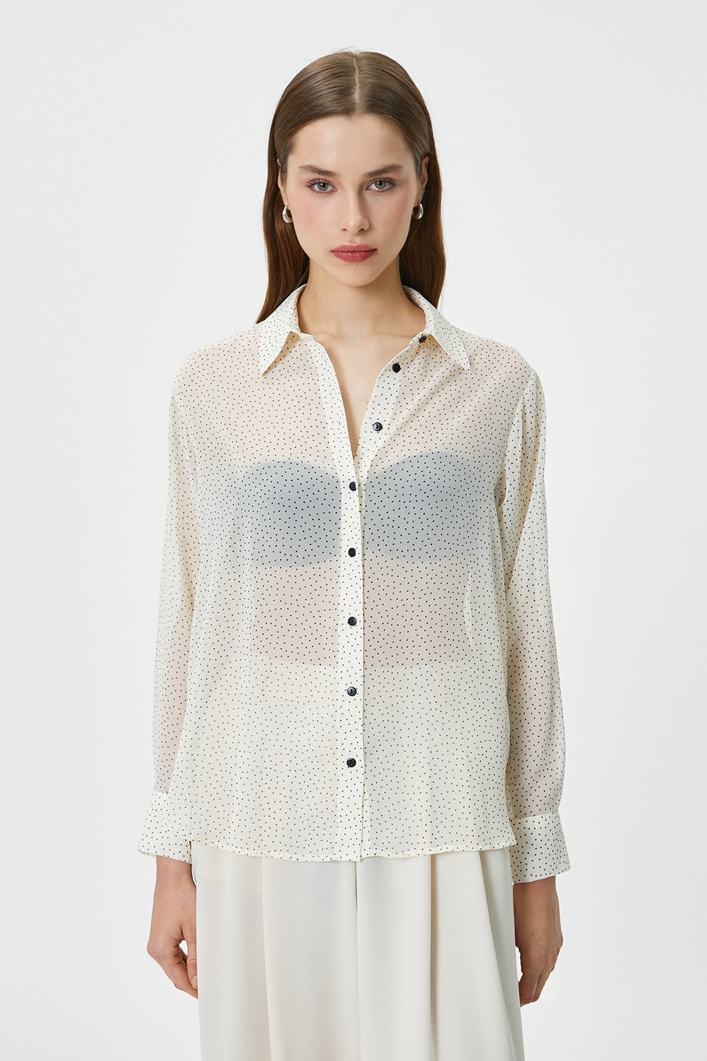 KOTON, Camasa cu model si perforatii, Negru, Crem, 38