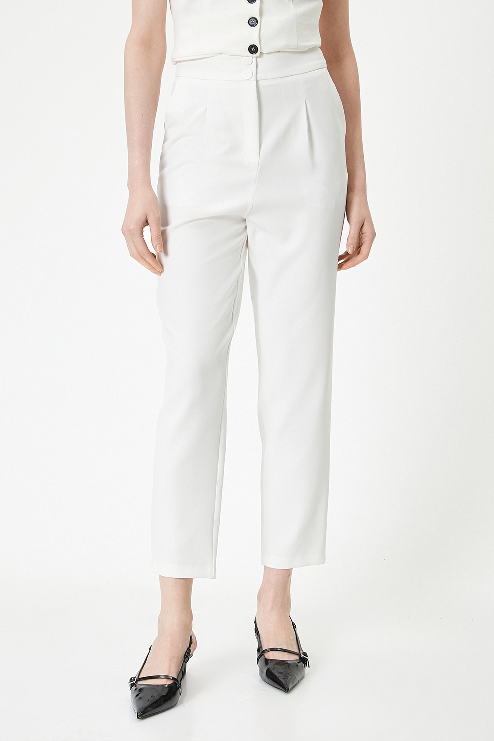 KOTON, Pantaloni crop cu talie inalta, Alb murdar, 40