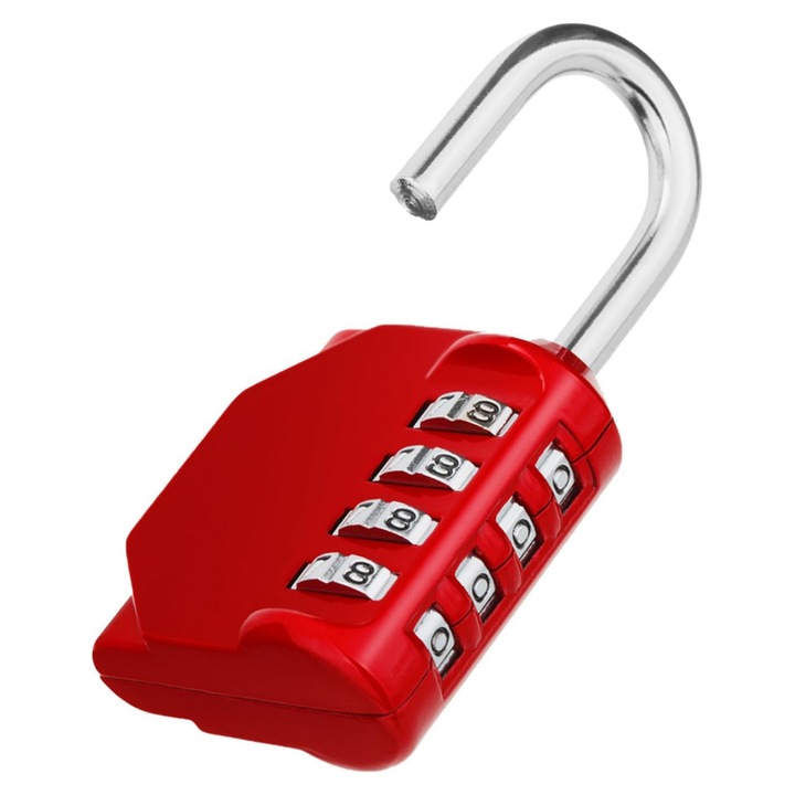 Lacat din metal cu cifru, enkourakoko®, cu 4 cifre inele, 79x44x22 mm, Rosu