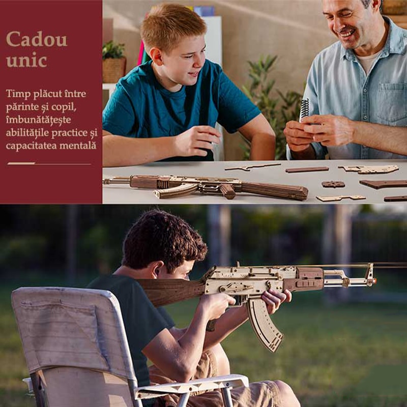 Puzzle 3D, mecanic, din lemn, Mitraliera AK-47, 315 piese - eMAG.ro