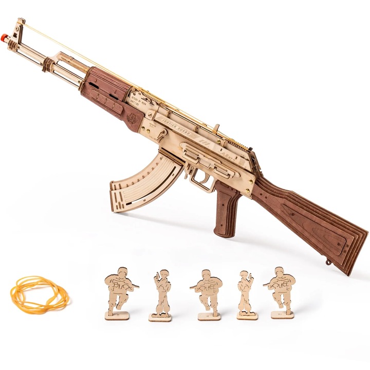 3D пъзел, модел AK47, играчка пистолет, подходящ за деца и възрастни, може да стреля с ластици, дървен, 315 части
