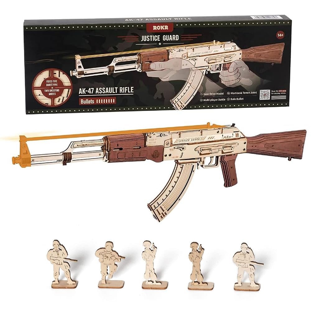 Puzzle 3D, Mecanic, din lemn, Mitraliera AK-47, 315 Piese - eMAG.ro