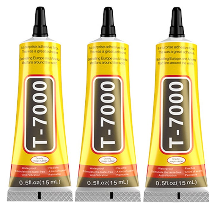 Комплект от 3 многофункционални течни лепила T-7000, Axroad Mall, 15 мл, дизайн на дюзата, водоустойчив, лесен за нанасяне, за електроника, проекти за ноктопластика и занаяти, 3*10,5 см, черно
