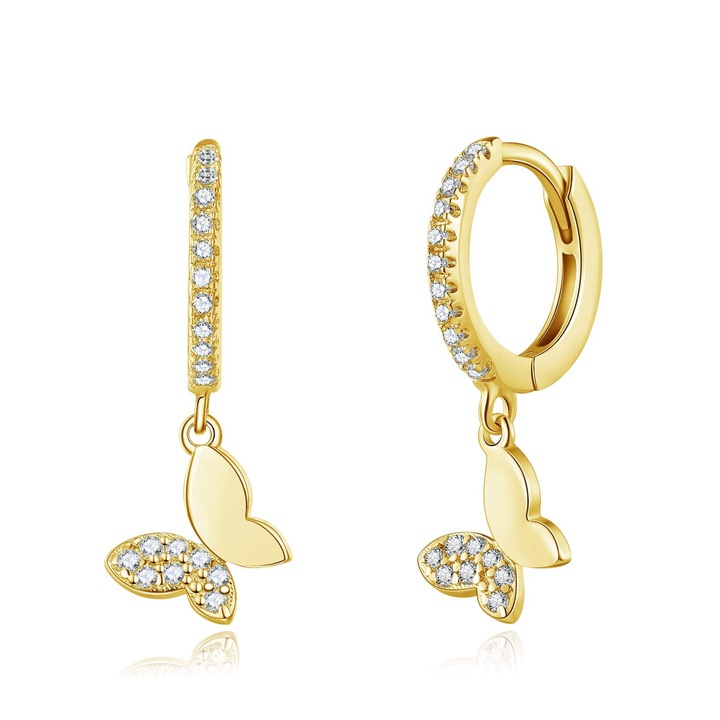 925-ös ezüst fülbevaló gyémánt pillangókkal nőknek, arany színben