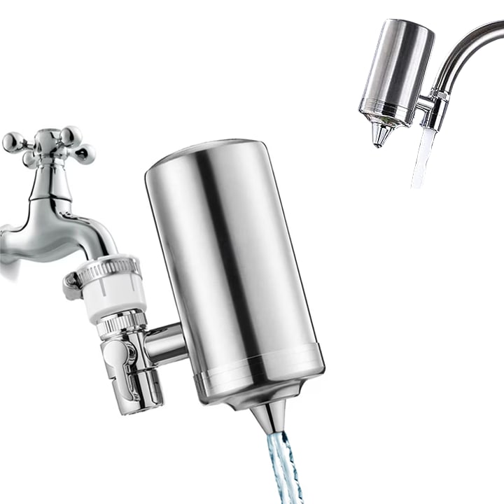 Filtru de apa potabila, montare la robinetul de la chiuveta, elimina impuritatile, argintiu metalizat
