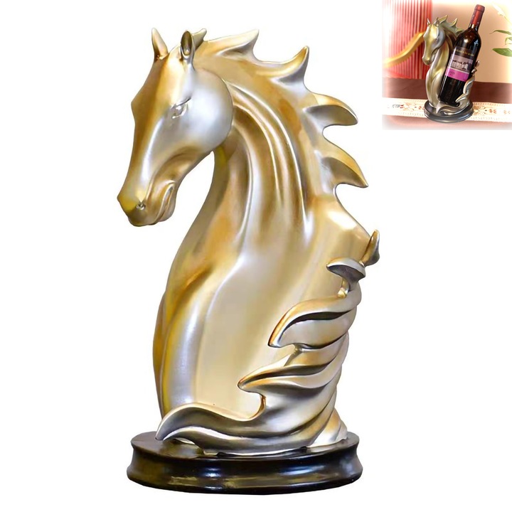 Suport sticla de vin, 31 cm inaltime, ornament, din rasina, Auriu