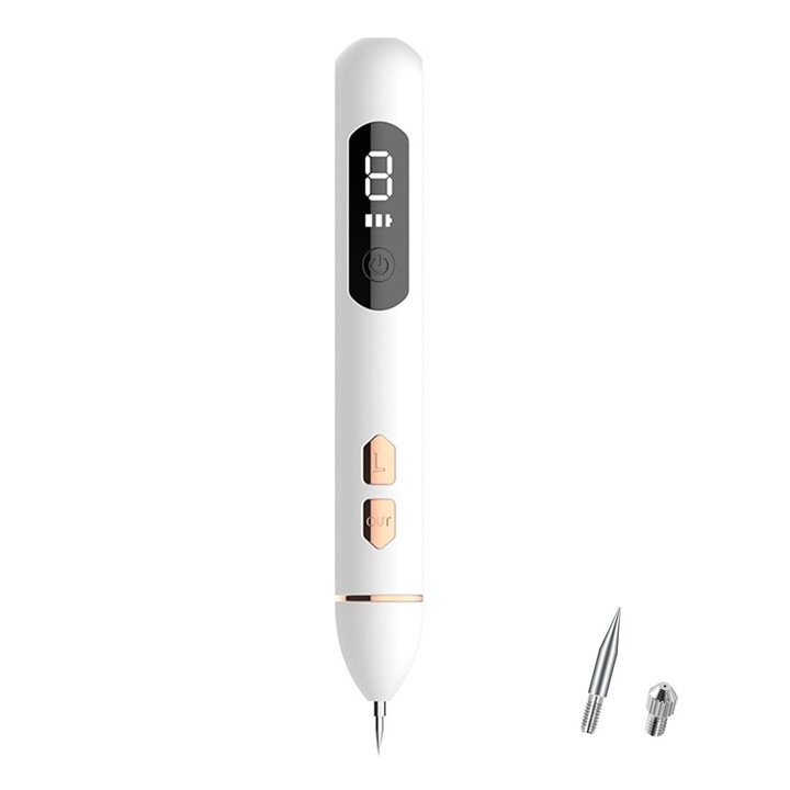 Устройство Plasma Pen, Latauar, Премахване на петна, брадавици, лунички, белези, бенки, татуировки, повдигане на клепачи, LCD екран, преносимо, акумулаторно, 9 нива на интензитет, бяло