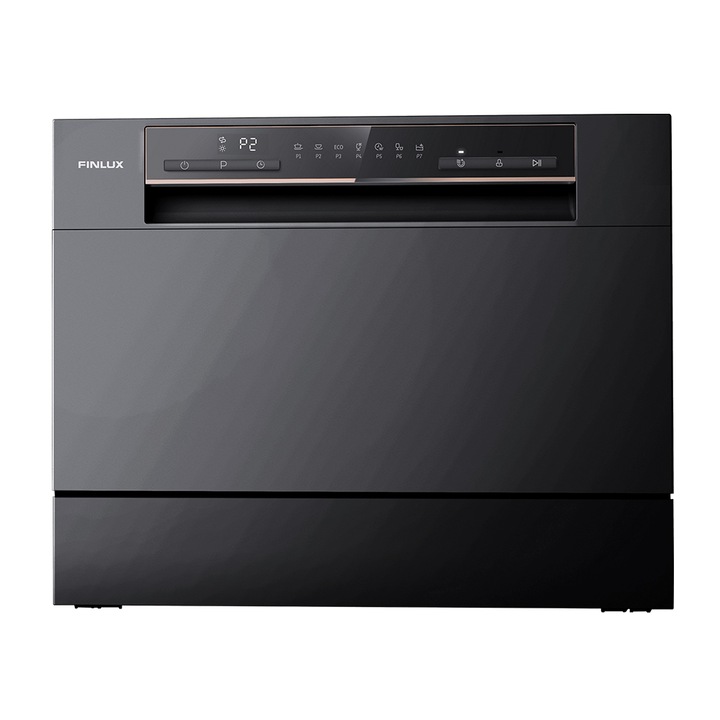 Компактна съдомиялна Finlux WQP6 BLACK, 55см, Клас F, 6 комплекта, 7 програми, Черна