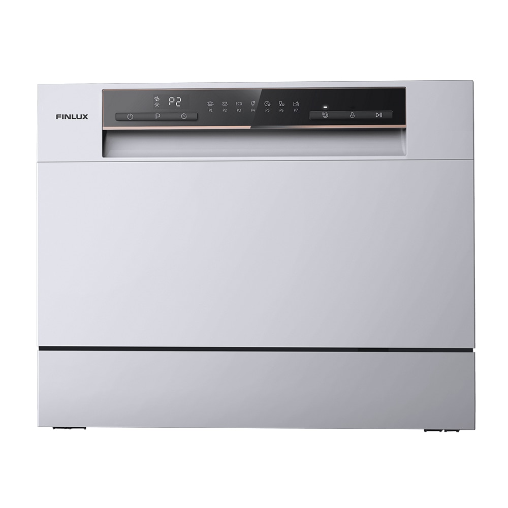 Masina de spalat vase compacta Finlux WQP6 Silver, 6 seturi, 7 programe, 55cm, Clasa F, Inox