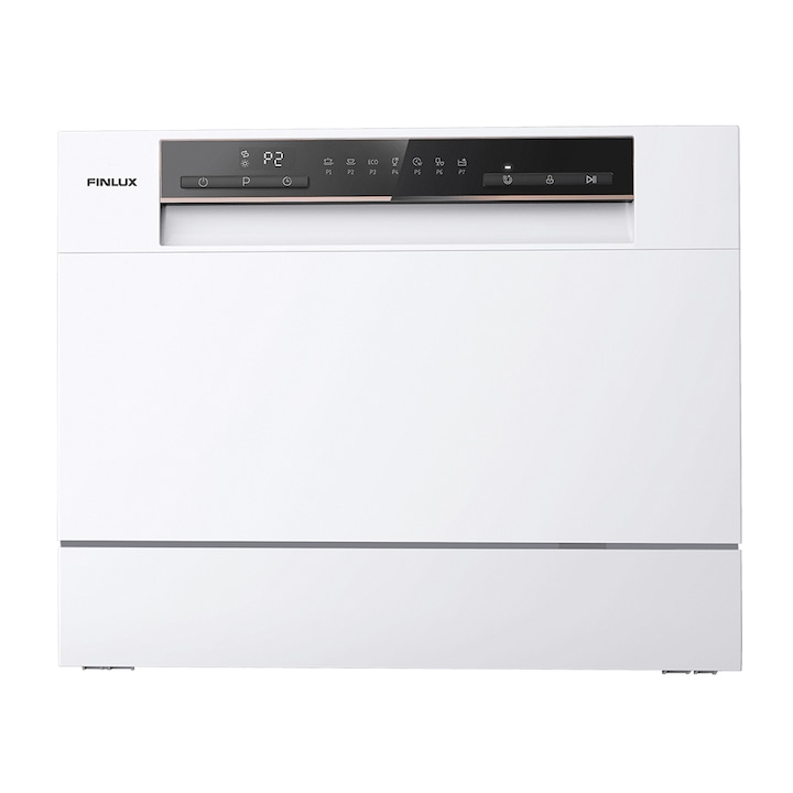 Masina de spalat vase compacta Finlux WQP6 White, 55cm, Clasa F, 6 seturi, 7 programe, Alba