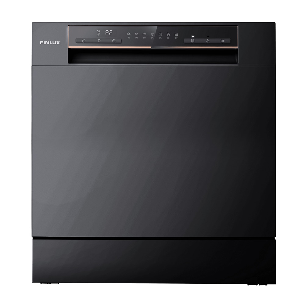 Masina de spalat vase compacta Finlux WQP8 Black, 8 seturi, 7 programe, 55cm, Clasa F, Neagra