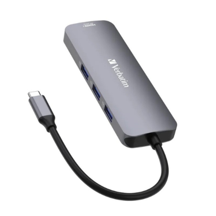 Хъб мултипорт Verbatim USB-C PD 8 порта Silver2xHDMI 3xUSB 3.2, 1xSD&1xmicroSD слот за карта 1x USB-C