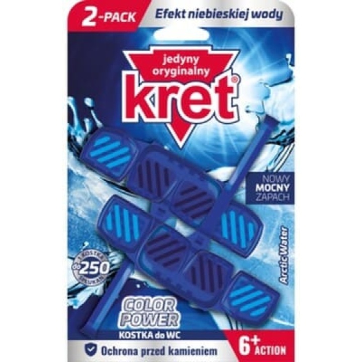 Kret Color Power WC légfrissítő, Arctic Water, vízkőmentesítő hatású, kék, szett 2x40g