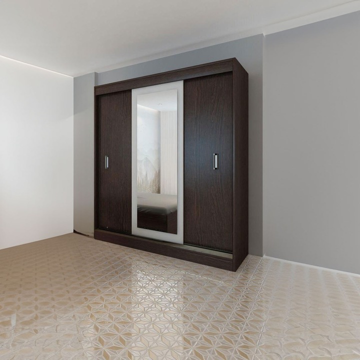 Dulap Bianka Wenge, Cu Oglinda, usi glisante, 192cm x 150cm x 55cm