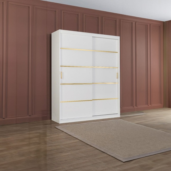 Dulap Otto Alb, Fara Oglinda, usi glisante, 220cm x 210cm x 60cm