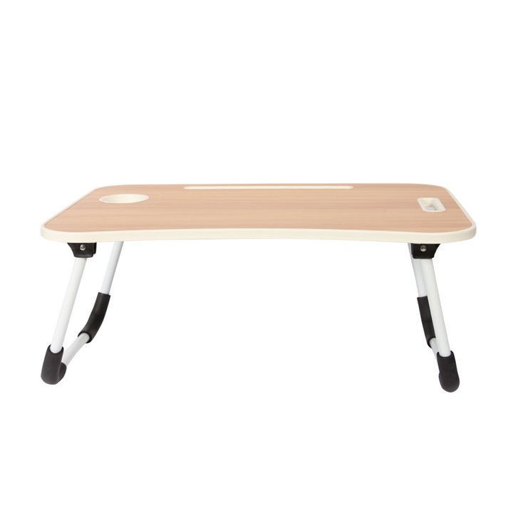 Masa Pliabila pentru Laptop si TV cu Sertar si Suport Pahar, Alb Artar, 59.7x40cm