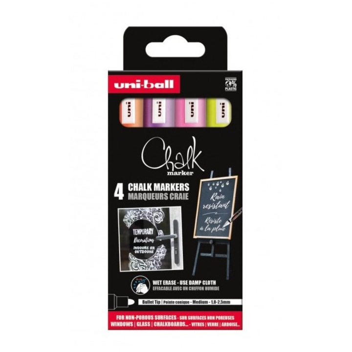 Комплект от 4 маркера с течна креда - Chalk - Multicolor, Non Permanent, Multicolor