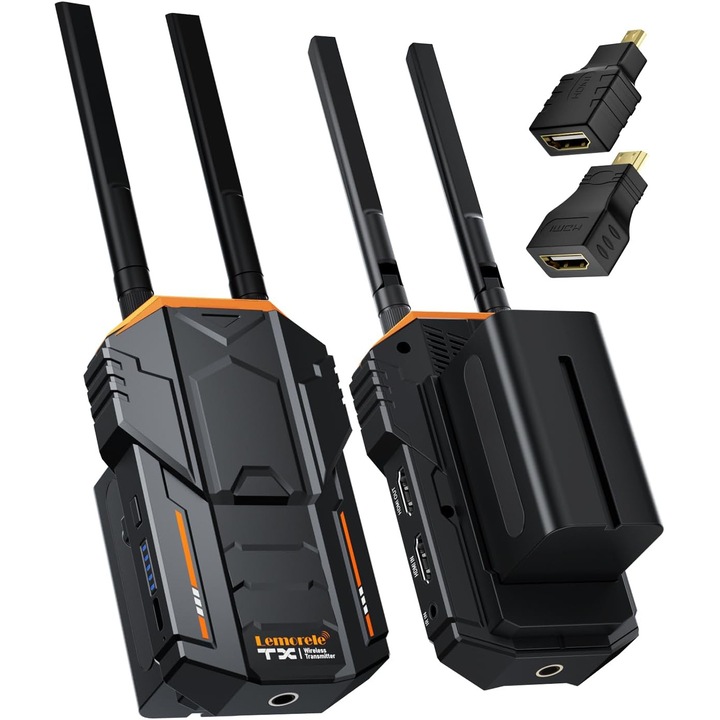 Комплект за удължение на сигнал HDMI IR безжичен 5G, FullHD 1080P, 60 kHz, предавател и приемник, захранван от NP-F и USB-C батерия, с 2 батерии 4400 mAh, съвместим с DVD, DVR, IPTV, CCTV, Blu-ray плейъри, PlayStation, Xbox