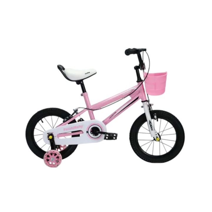 Bicicleta Copii FeichiBaby CARAIMAN, 16″, Roz, cu Roti Ajutatoare si cosulet, varsta 4-6 ani