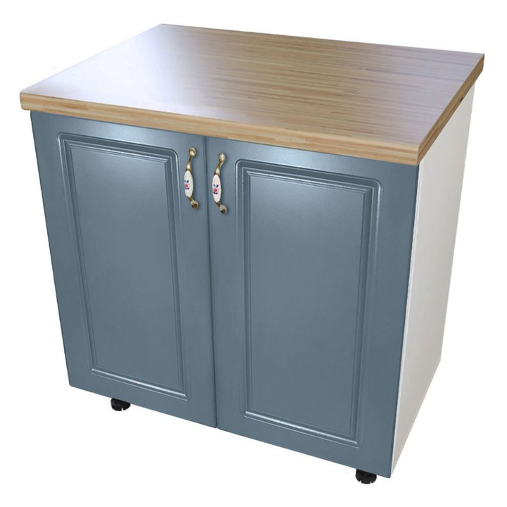 Masca pentru chiuveta cu 2 usi 80 cm Zebra, Alb / MDF Albastru cu blat Artar 80 x 85 x 60 cm