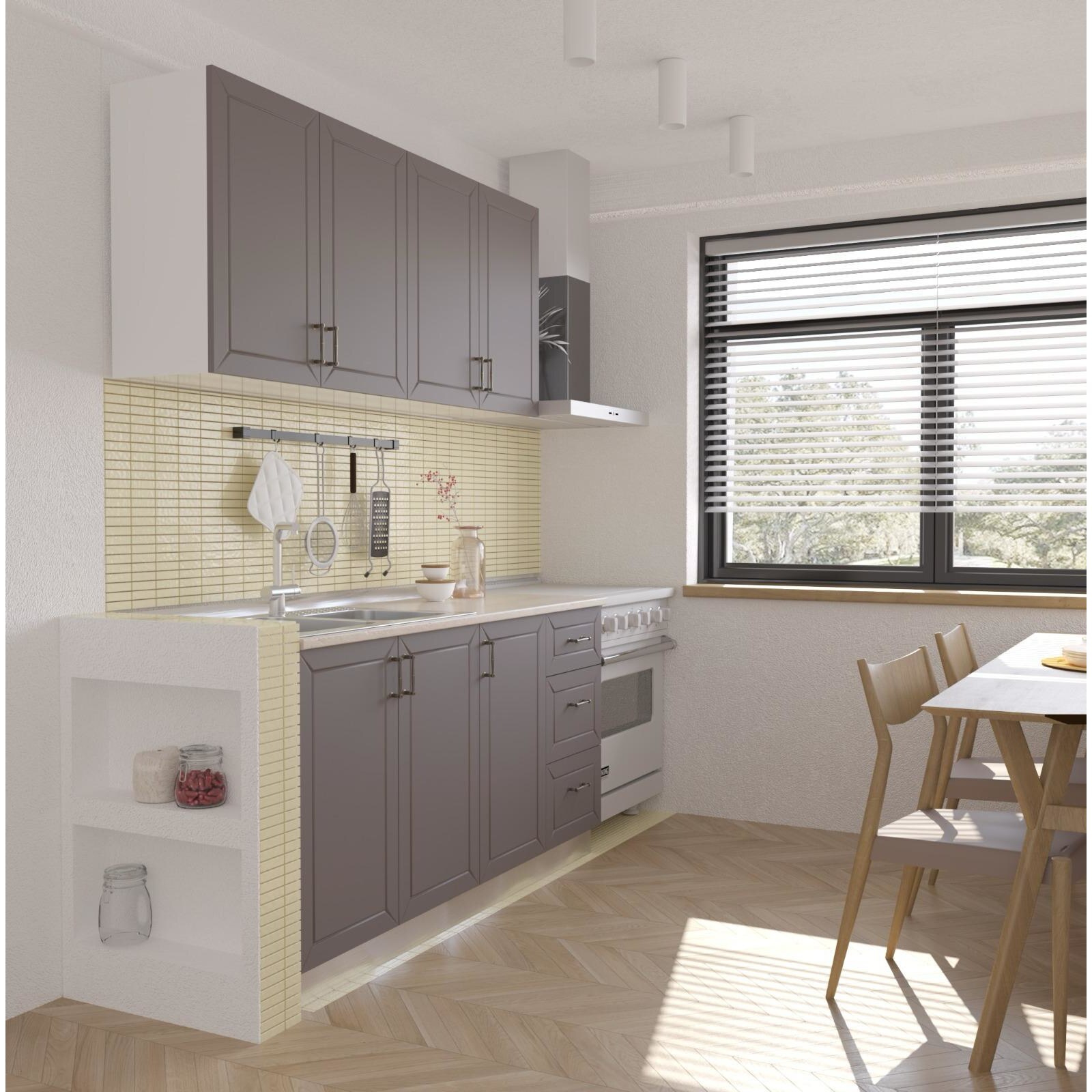 Set bucatarie, gama Korfu 160 cm, fronturi MDF, gri antracit, Sanitop ...