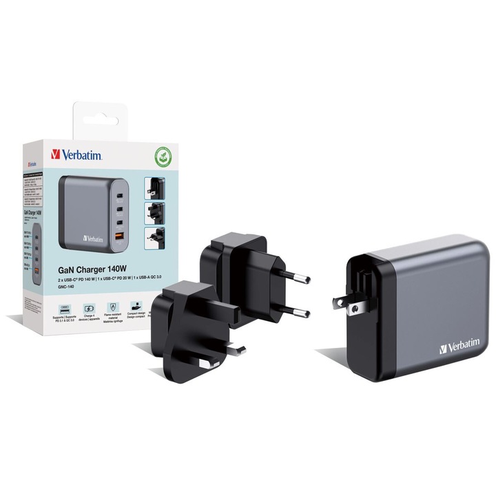 Incarcator Verbatim GaN 140W EU/UK/US