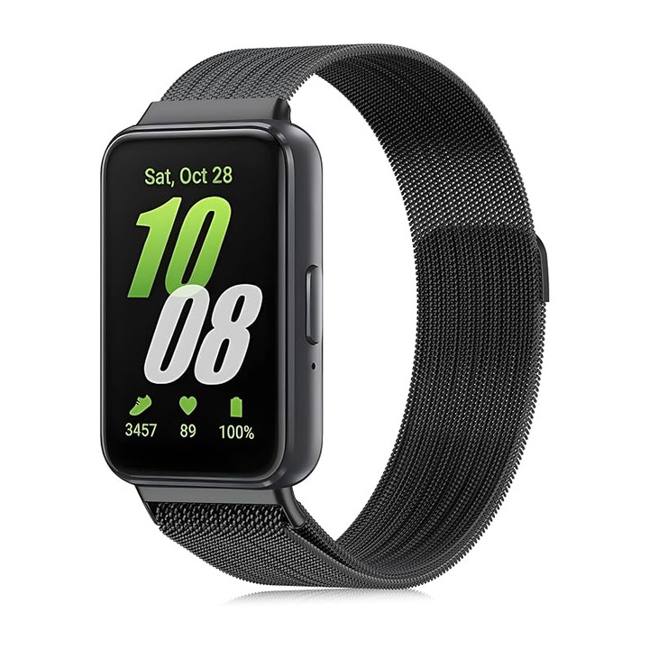 Фитнес колан от неръждаема стомана, съвместим със Samsung Galaxy Fit 3, черен, 140mm~203mm