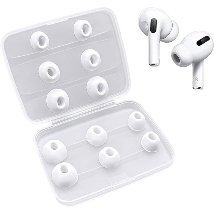 Set 6 perechi dopuri casti, Silicon, Pentru Apple AirPods Pro/AirPods Pro 2, Alb