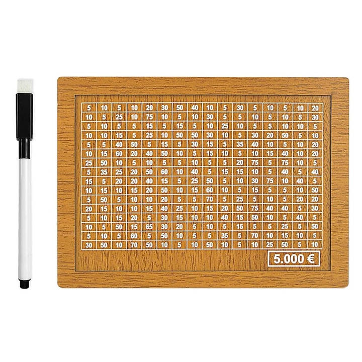 Дървена касичка с цел за спестяване от 5000 евро и цифри за отбелязване, 20 x 14,5 x 7 см, за многократна употреба