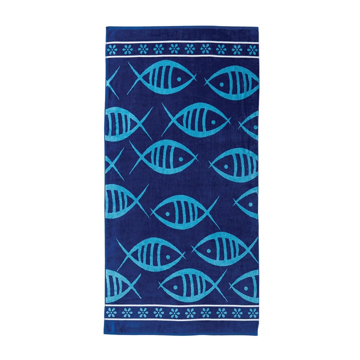 Микрофибърна плажна кърпа, Angmar, бързо попиване, 75x150см, Риби, Син