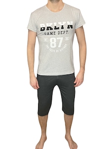 Pijamale barbati, gri, pantaloni 3/4, maneci scurte, S INTL