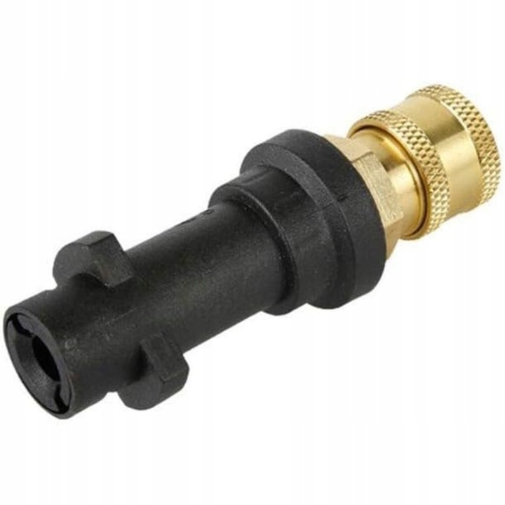 Adapter nagynyomású mosókhoz, Rosfix, kompatibilis a Karcher K-vel, bajonett csatlakozás, sárgaréz, 1/4", Max 2000 PSI, 60°C, fekete/arany