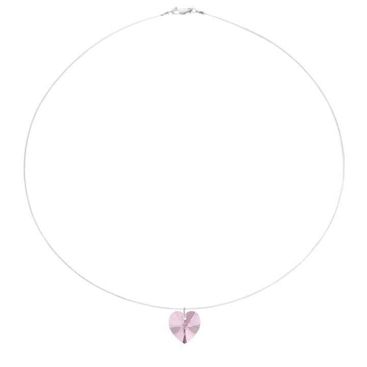 Colier fir transparent cu pandantiv Inimioara Swarovski Rose si inchidere din Argint 925, reglabil 38-41 cm