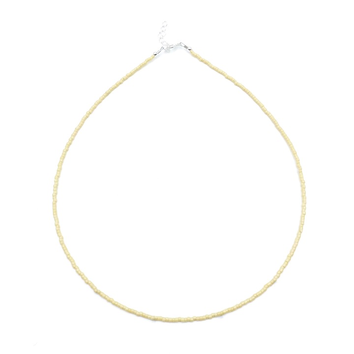 Colier cu margele Miyuki Delica Bej si inchidere din Argint 925, reglabil 39-42 cm