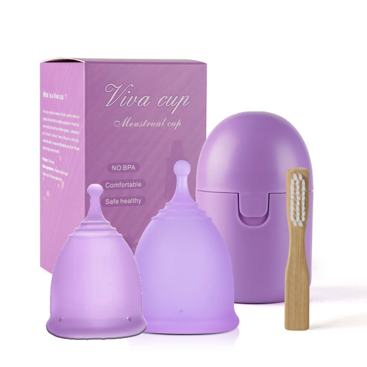 Set 2 cupe menstruale, DUTRIEUX, Reutilizabile, Silicon Medical, Protectie 12 ore, 2 Marimi, Fara BPA